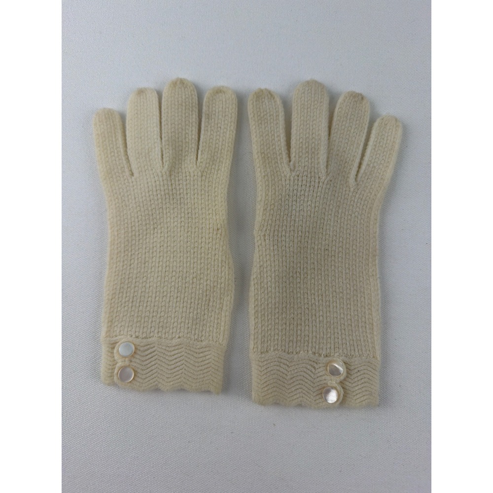 Knit Gloves Womens One Size Cream Button Detail Wool Feel Coquette